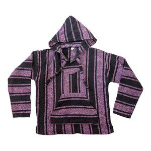 Earthbound Trading Co Purple and black striped baja hoodie Size L